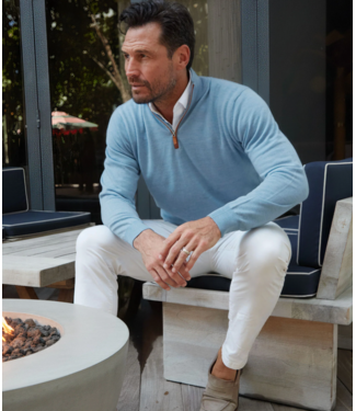 Collars & Co. Cashmere Touch Australian Merino Quarter Zip- Blue Melange