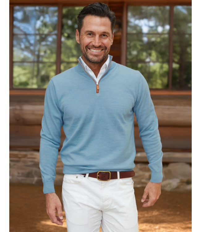 Cashmere Touch Australian Merino Quarter Zip- Blue Melange