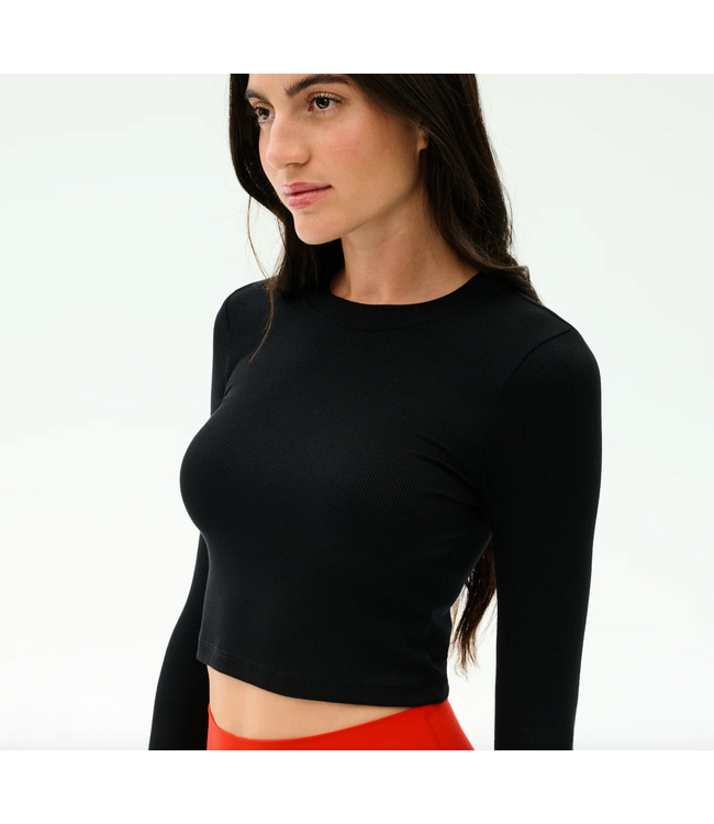 Louise Rib Long Sleeve Crop- Black