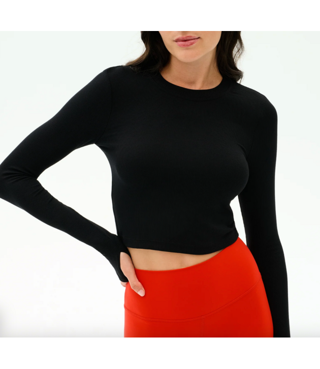 Louise Rib Long Sleeve Crop- Black