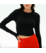 Louise Rib Long Sleeve Crop- Black