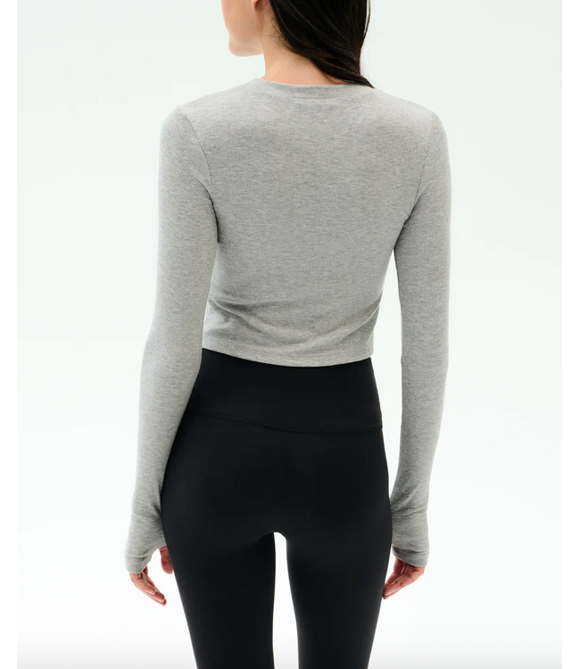 Louise Rib Long Sleeve Crop- Heather Grey