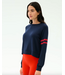 Brooks Stripe Fleece Sweatshirt- Indigo/Lotus Red