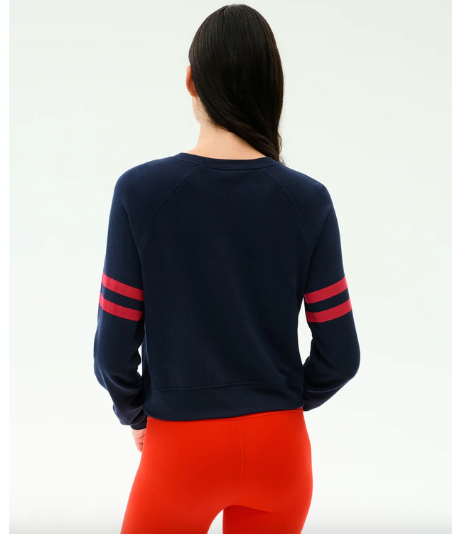 Brooks Stripe Fleece Sweatshirt- Indigo/Lotus Red