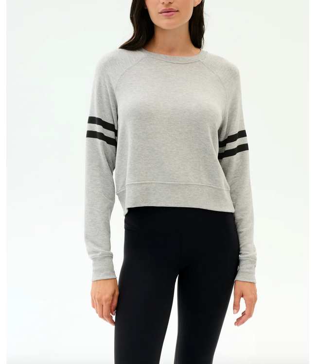 Brooks Stripe Fleece Sweatshirt- Heather Grey/Black