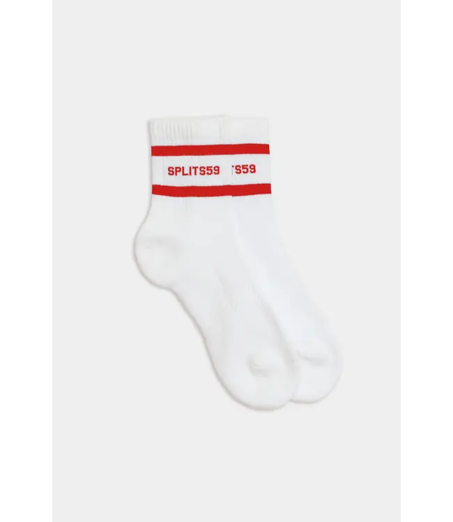 Logo Stripe Quarter Sock With Grip- White/Lotus Red