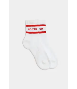 Splits59 Logo Stripe Quarter Sock- White/Lotus Red
