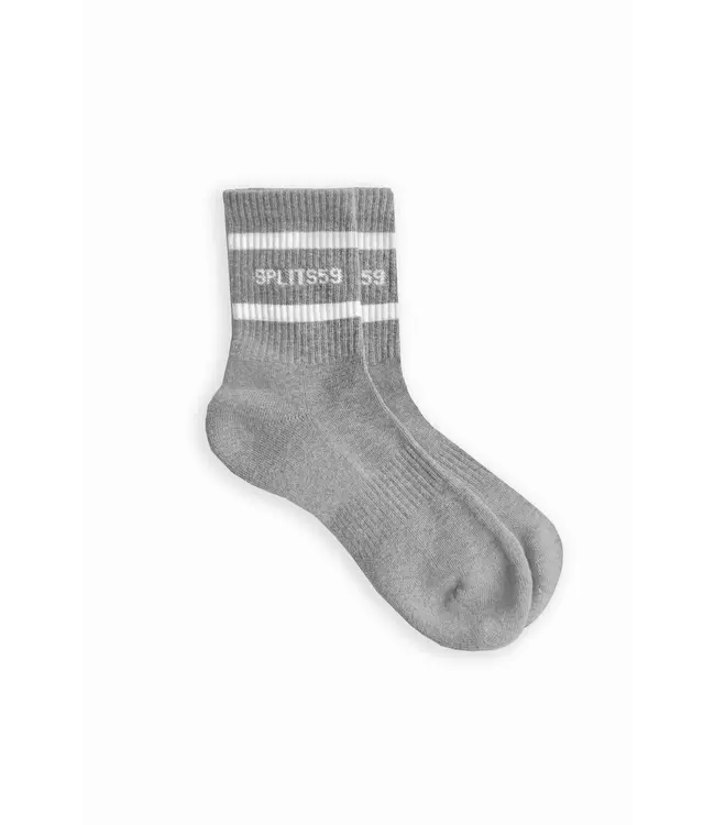 Logo Stripe Quarter Sock- Heather Grey/White