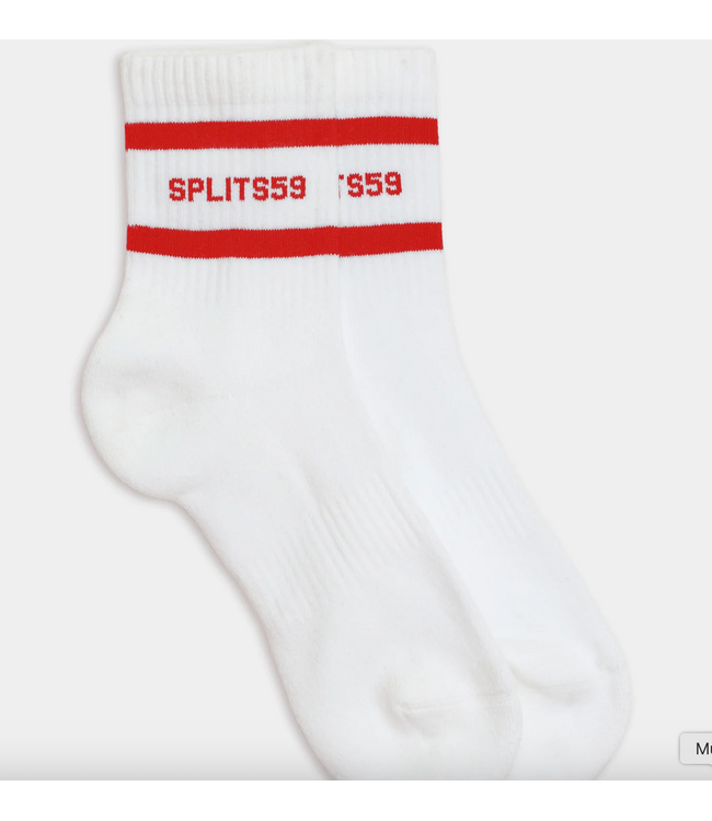 Logo Stripe Quarter Sock- White/Lotus Red