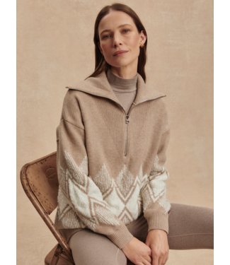 Varley Betty Jacquard Half Zip- Light Taupe