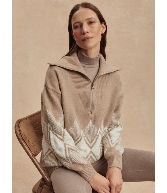 Betty Jacquard Half Zip- Light Taupe