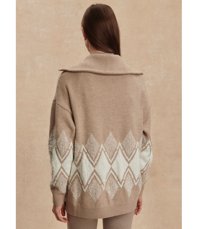 Betty Jacquard Half Zip- Light Taupe