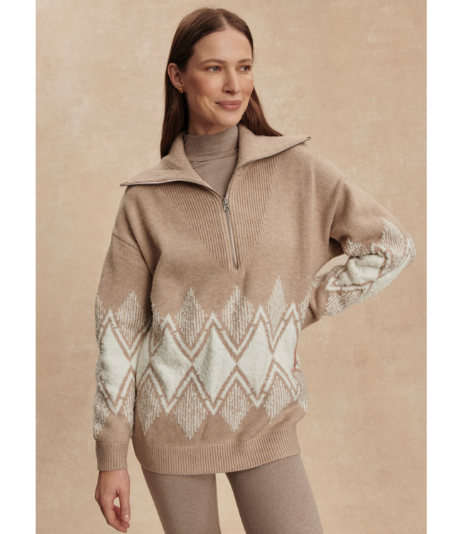 Betty Jacquard Half Zip- Light Taupe