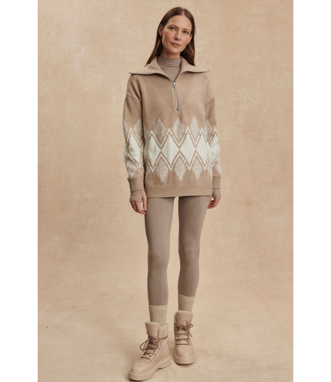 Betty Jacquard Half Zip- Light Taupe