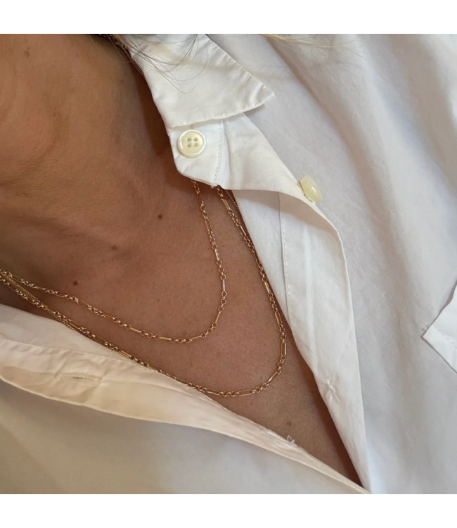 Rolo & Paper Clip Chain Necklace 16"- Yellow Gold