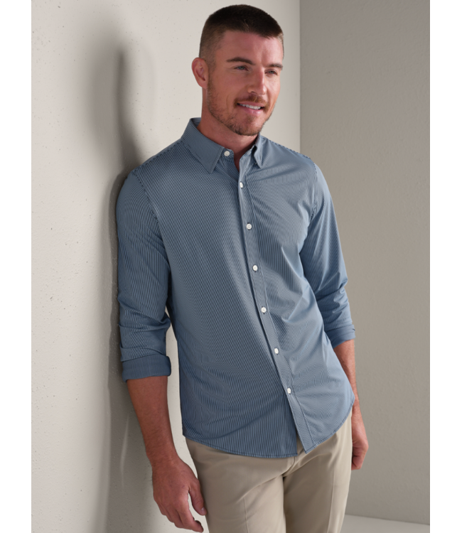 Commuter Slim Fit Shirt- Navy/Light Blue Stripe