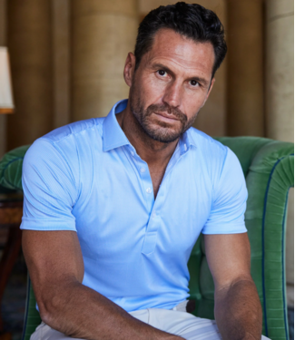 Collars & Co. Semi Spread Collar Polo- Blue Houndstooth