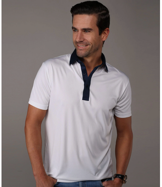 Collars & Co. Semi Spread Collar Polo- Austin White/Navy