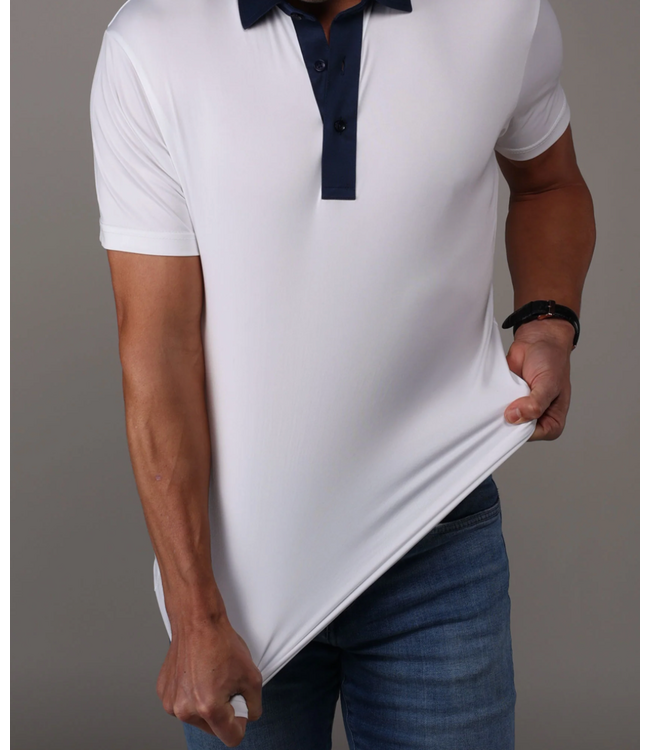 Semi Spread Collar Polo- Austin White/Navy