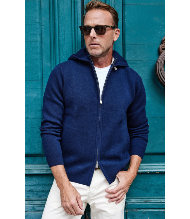 Napoli Signature Hooded Wool & Cashmere Sweater- Navy