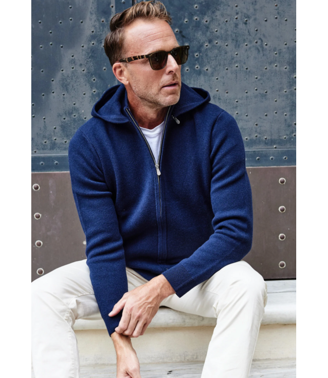 Napoli Signature Hooded Wool & Cashmere Sweater- Navy