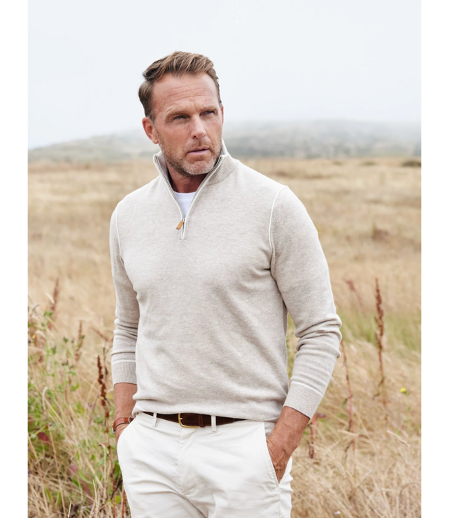 Napoli Accent Quarter Zip Wool & Cashmere Sweater- Cream