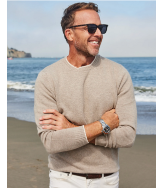 Collars & Co. Napoli Crew Neck Wool & Cashmere Sweater- Sand/Ivory Trim