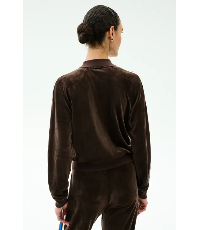 Heritage Velour Bomber- Dark Chocolate/Blue