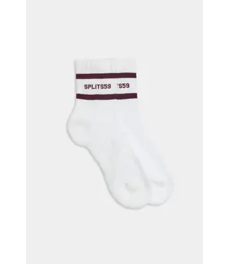 Splits59 Logo Stripe Ankle Socks W Grip- White/Dark Cherry