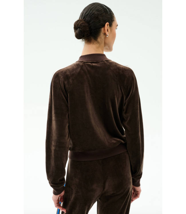 Heritage Velour Bomber- Dark Chocolate/Blue
