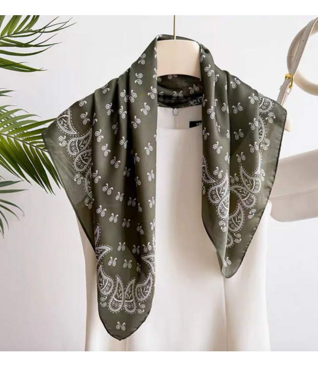 Bandana Pattern Silk Scarf- Green