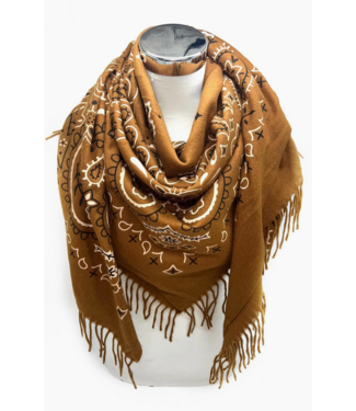 Large Square Bandana Pattern Scarf- Brown
