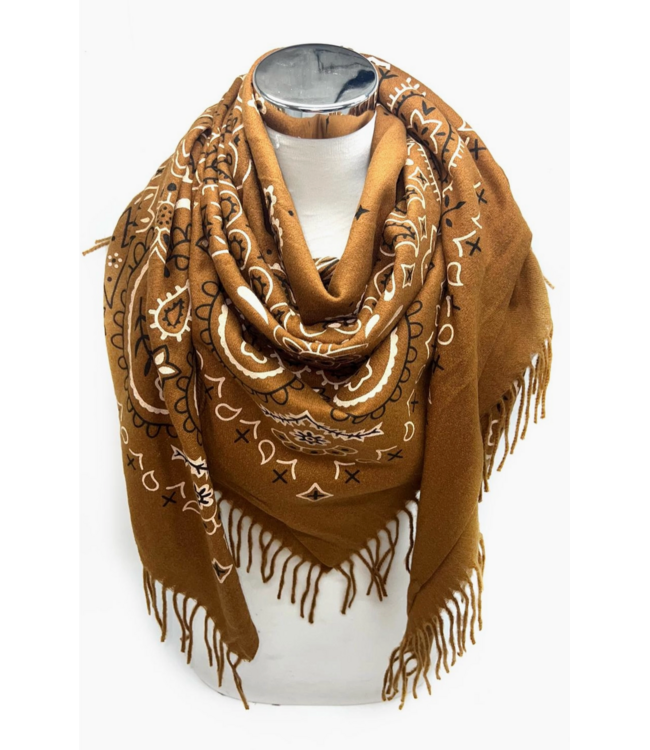 Large Square Bandana Pattern Scarf- Brown