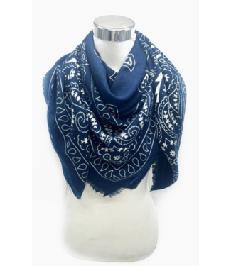 Large Square Bandana Pattern Scarf- Blue