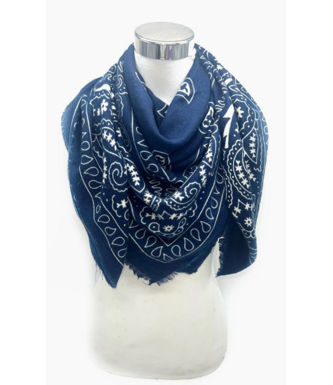 Large Square Bandana Pattern Scarf- Blue