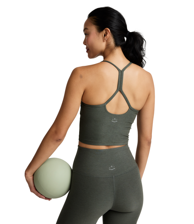 Spacedye Slim Racerback Cropped Tank- Dusty Forest Heather