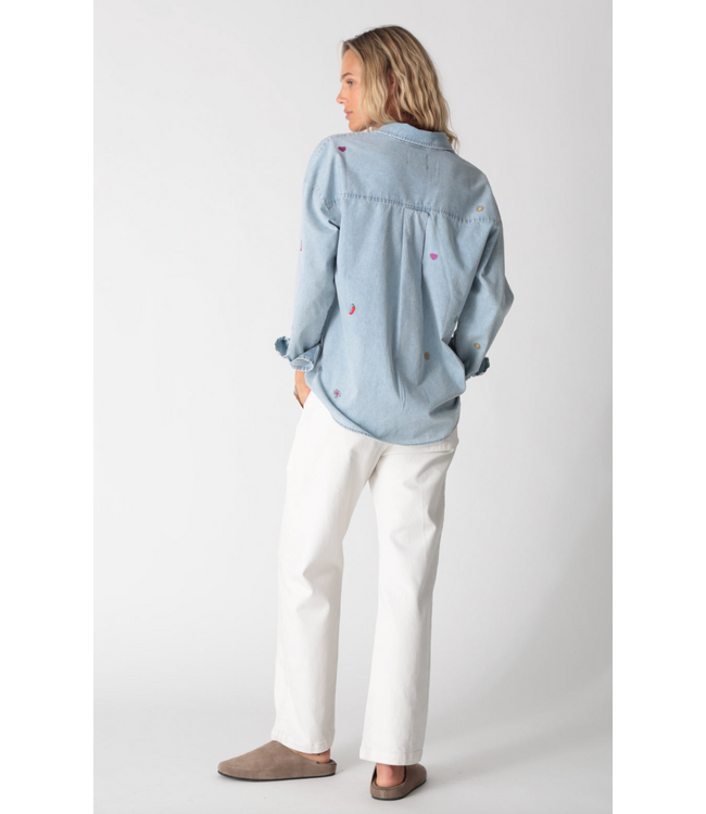 Boyfriend Shirt Embroidery- Light Denim