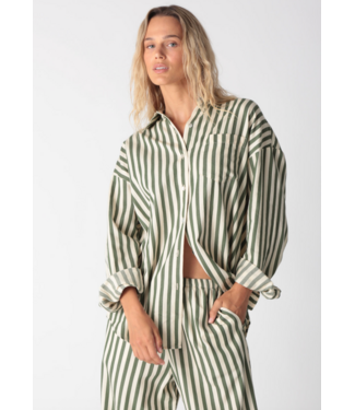 Electric & Rose Boyfriend Shirt Stripe- Moss/Ivory