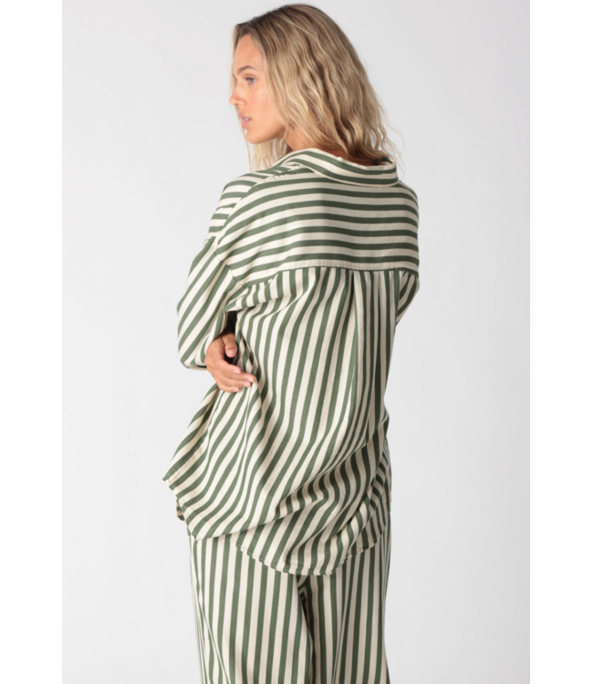 Boyfriend Shirt Stripe- Moss/Ivory