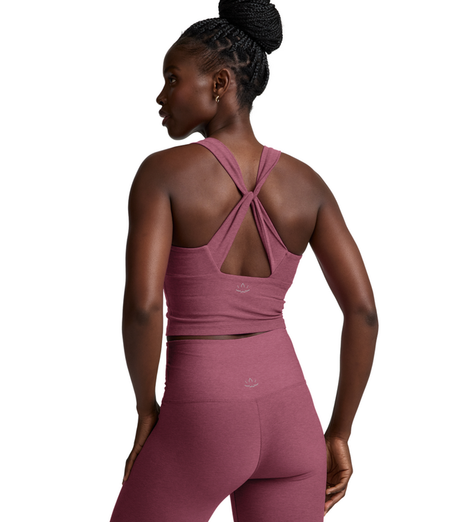 Spacedye Twist Through Cropped Tank- Smooth Mauve Heather