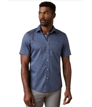 Faherty Brand SS Movement Shirt- Navy Sky Diamond
