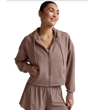 Beyond Yoga Softspring Full Zip Hooded Jacket- Rosey Taupe