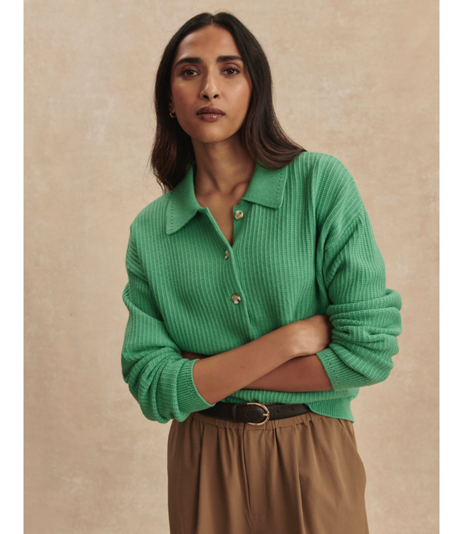 Marlie Polo Knit Sweater- Green Spruce