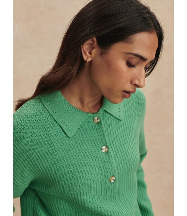 Marlie Polo Knit Sweater- Green Spruce