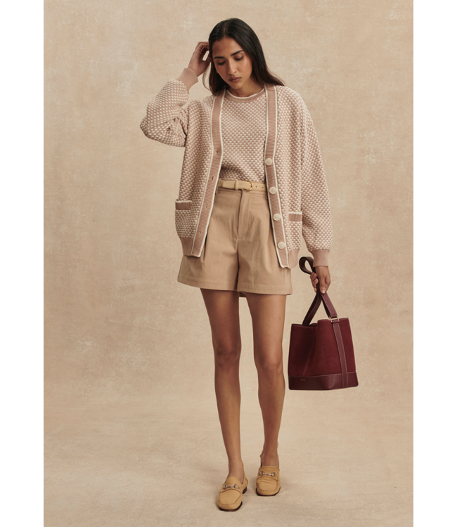 Tarran Stitch Knit Cardigan- Light Taupe