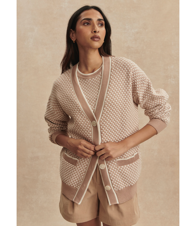 Tarran Stitch Knit Cardigan- Light Taupe