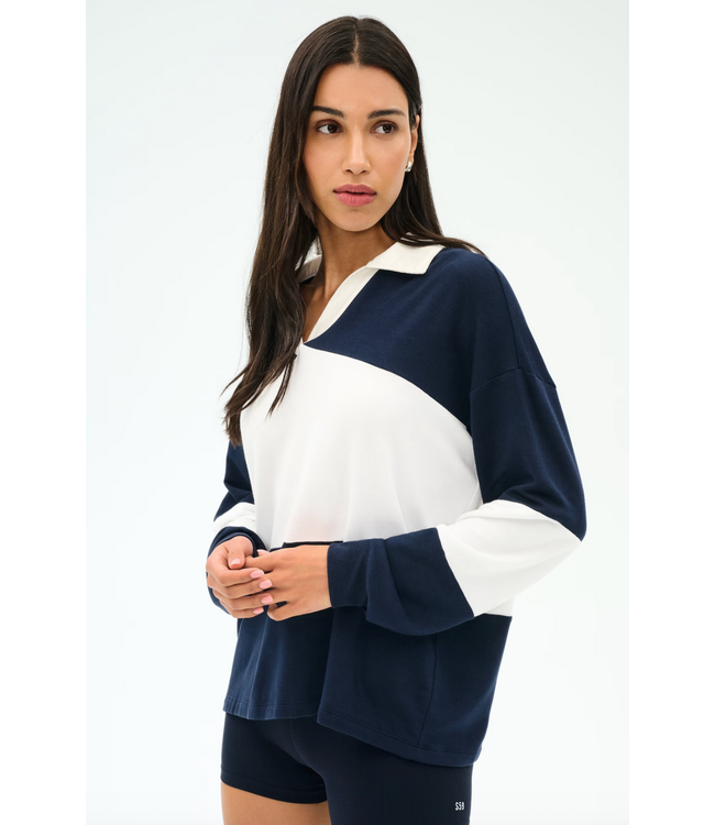 Katie Fleece Rugby- Indigo/White