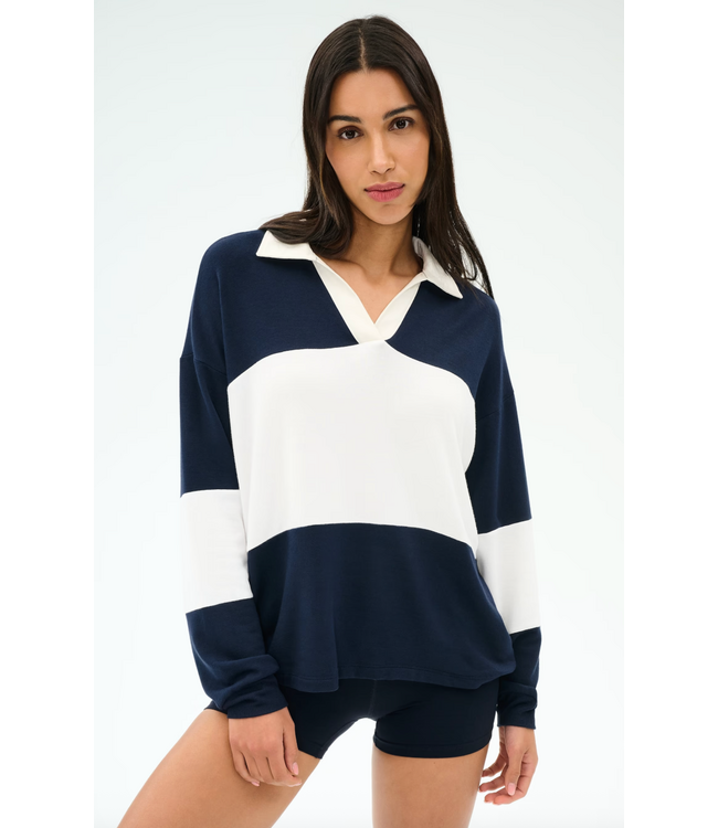 Katie Fleece Rugby- Indigo/White