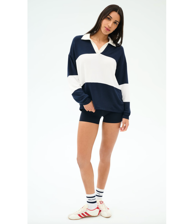 Katie Fleece Rugby- Indigo/White