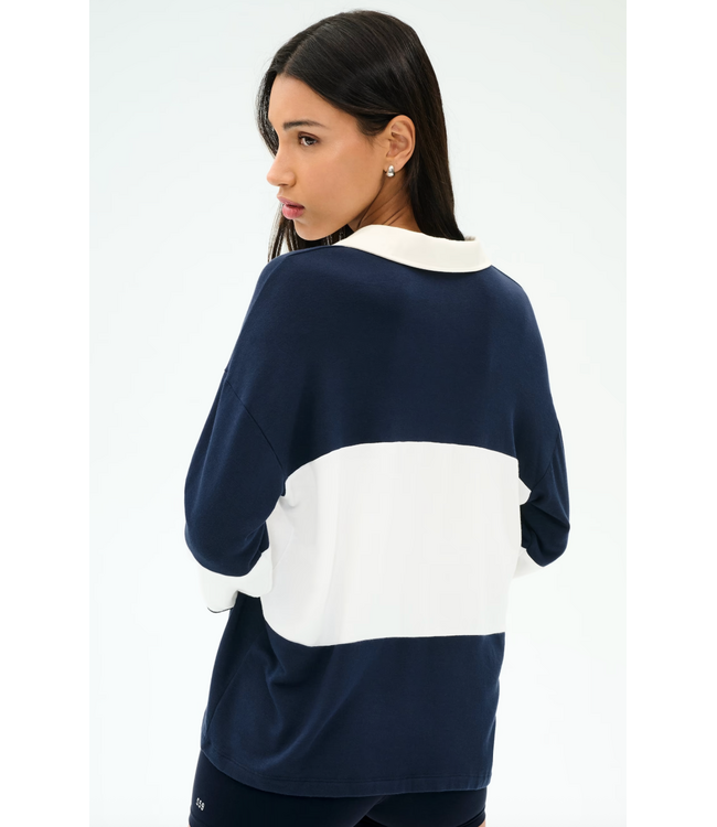 Katie Fleece Rugby- Indigo/White